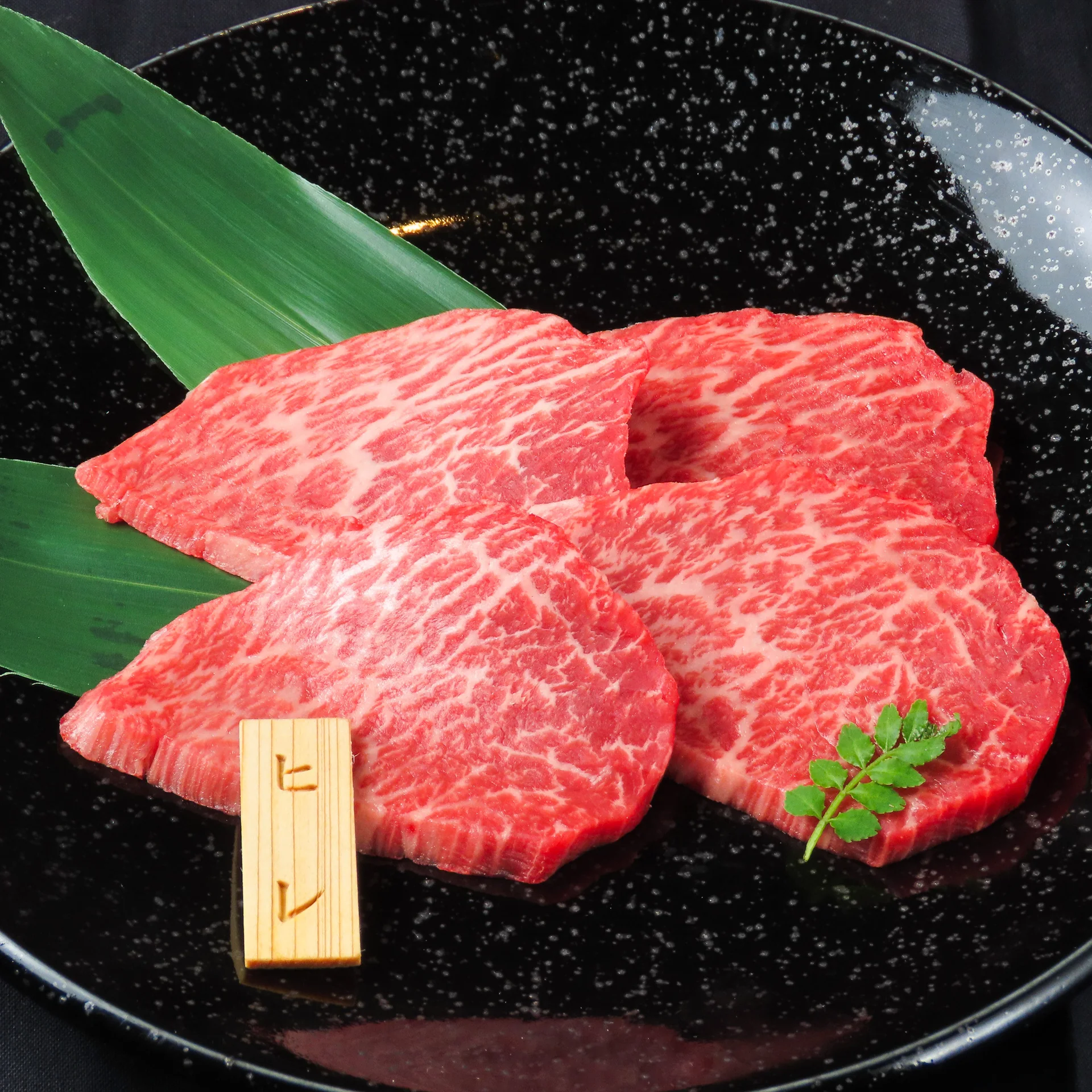 A5 Japanese Black Beef Served on a Black Plate